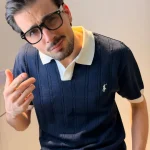 پلوشرت پولو ترک رنگ سرمه‌ای - مدل پوشیده